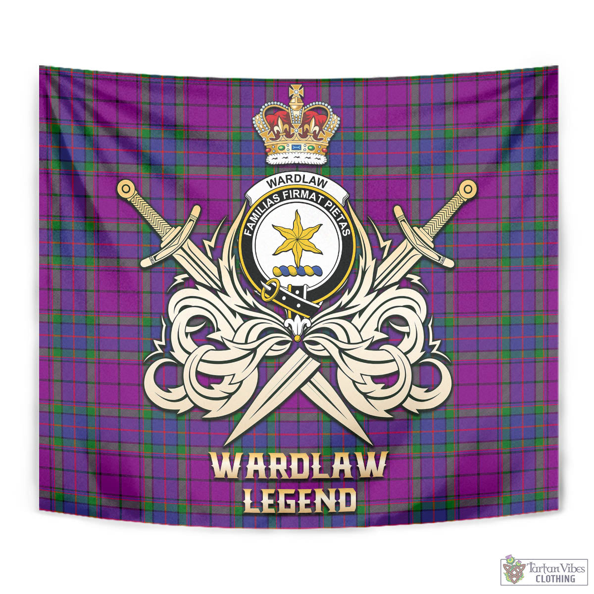 Tartan Vibes Clothing Wardlaw Modern Tartan Tapestry with Clan Crest and the Golden Sword of Courageous Legacy