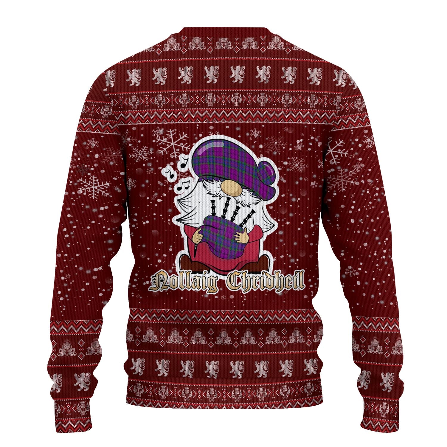 Wardlaw Modern Clan Christmas Family Knitted Sweater with Funny Gnome Playing Bagpipes - Tartanvibesclothing