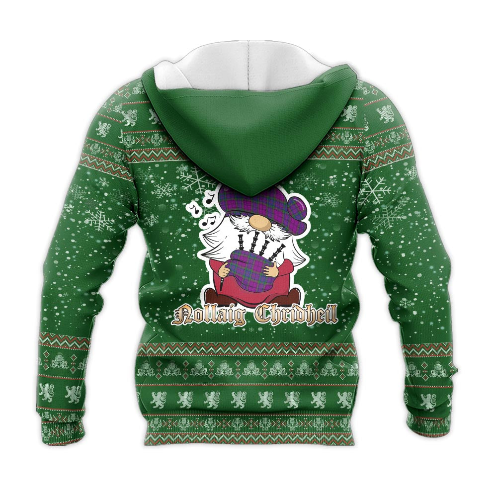 Wardlaw Modern Clan Christmas Knitted Hoodie with Funny Gnome Playing Bagpipes - Tartanvibesclothing