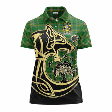 Warner Irish Tartan Women's Polo Shirt with Coat of Arms Celtic Wolf Style Women - Tartan Vibes Clothing