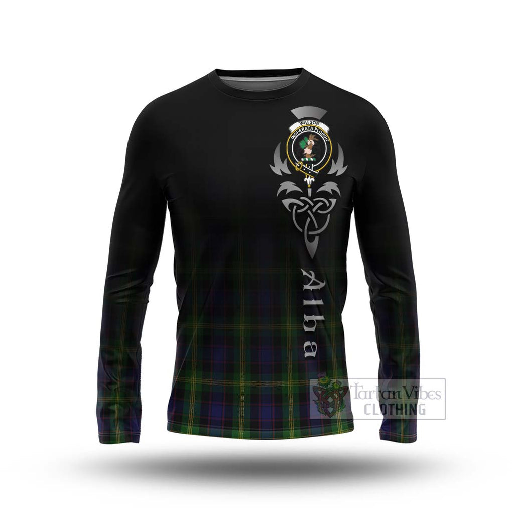 Tartan Vibes Clothing Watson Tartan Long Sleeve T-Shirt Featuring Alba Gu Brath Family Crest Celtic Inspired