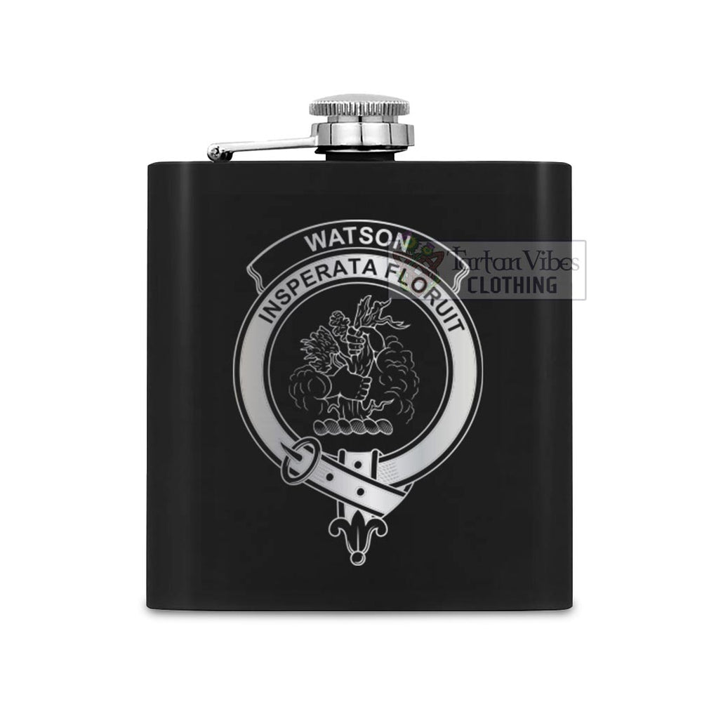 Tartan Vibes Clothing Watson Crest Hip Flask Set 7oz Black Stainless Steel with A Gift Box