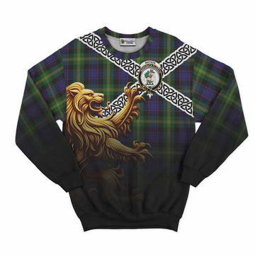 Watson Crest Tartan Sweatshirt with Golden Lion Emblem Celtic Style Unisex - Tartan Vibes Clothing
