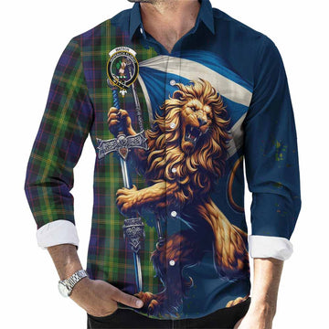 Watson Tartan Family Crest Long Sleeve Button Shirt with Scottish Majestic Lion