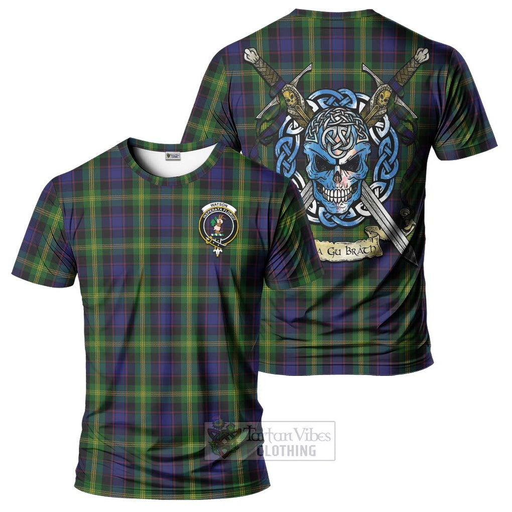 Tartan Vibes Clothing Watson Tartan T-Shirt with Family Crest Celtic Skull Style