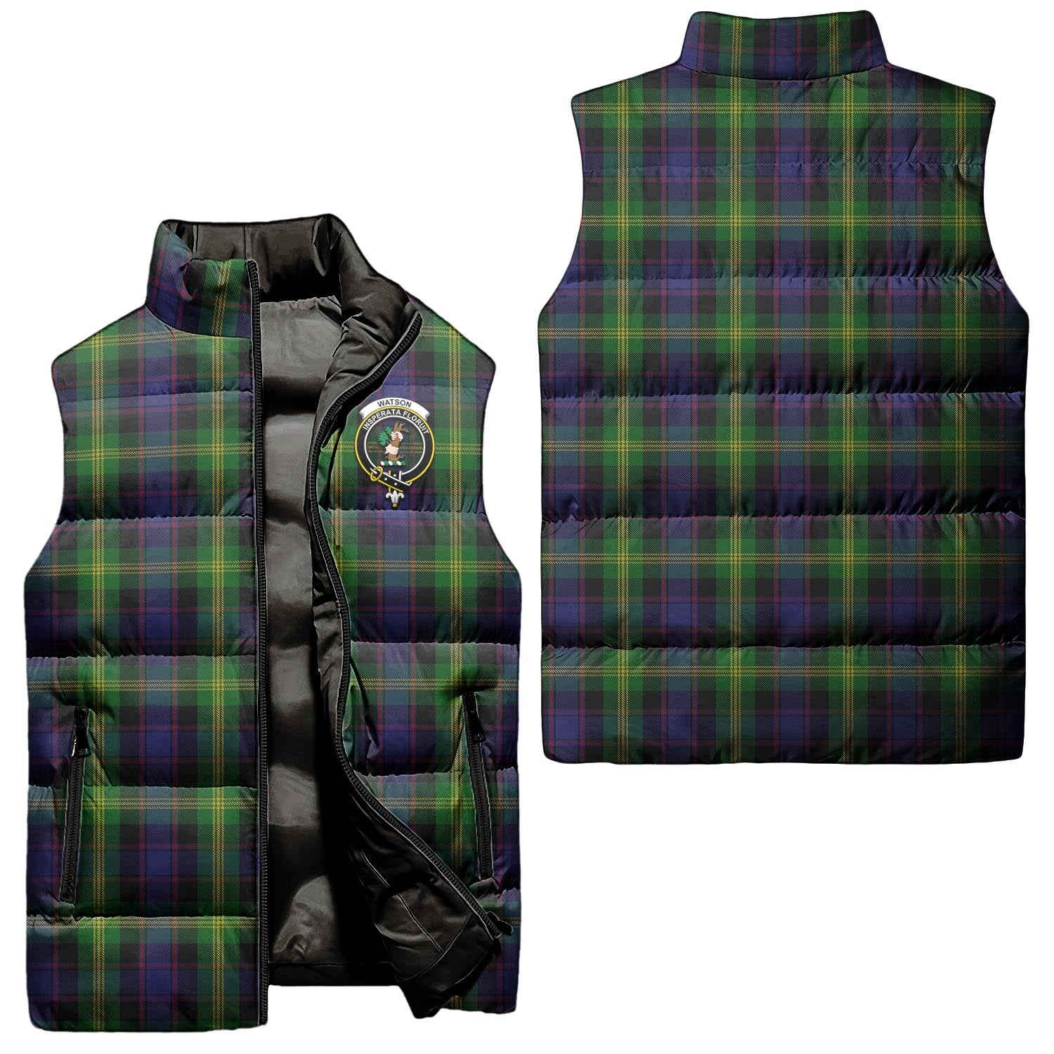 Watson Tartan Sleeveless Puffer Jacket with Family Crest Unisex - Tartanvibesclothing