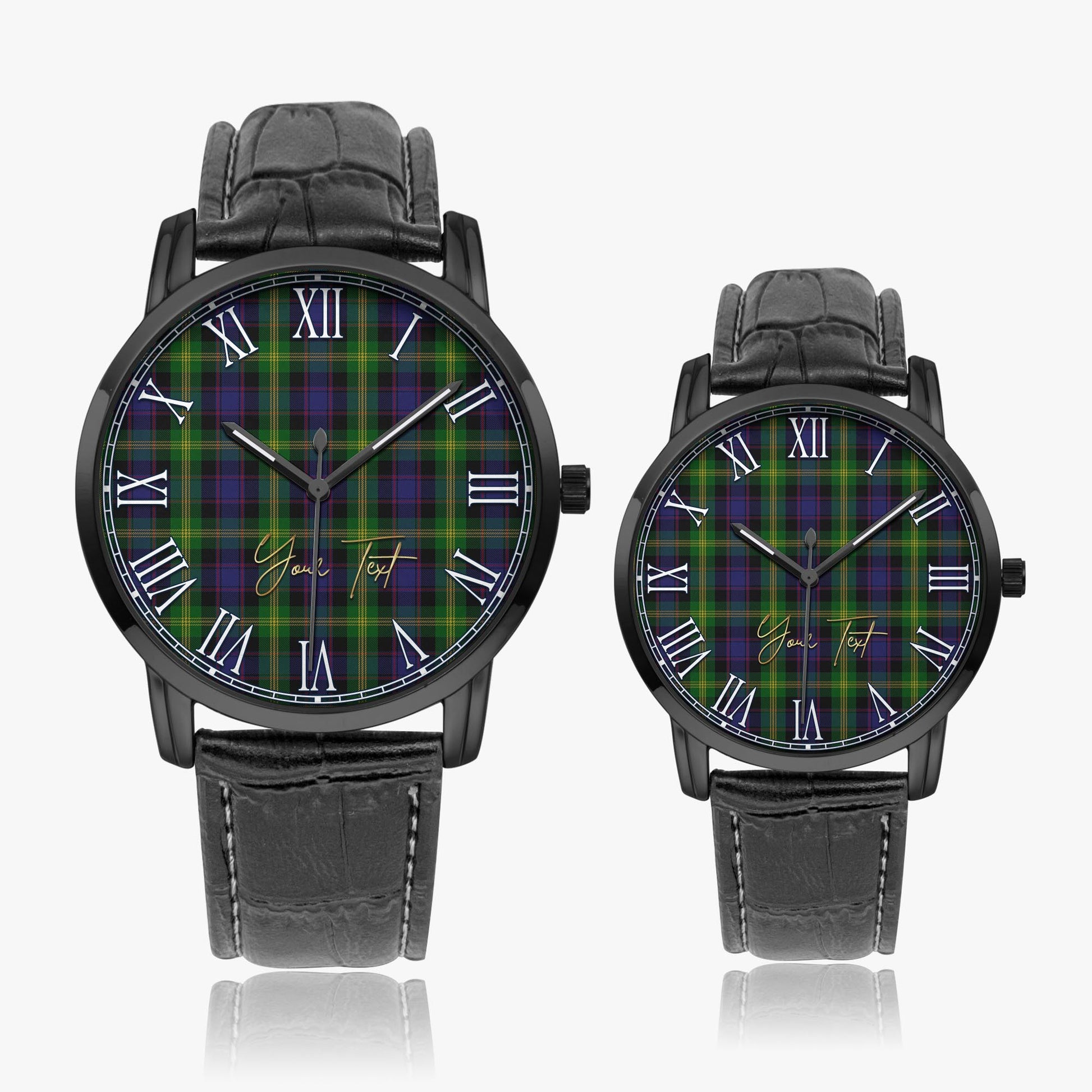 Watson Tartan Personalized Your Text Leather Trap Quartz Watch Wide Type Black Case With Black Leather Strap - Tartanvibesclothing Shop