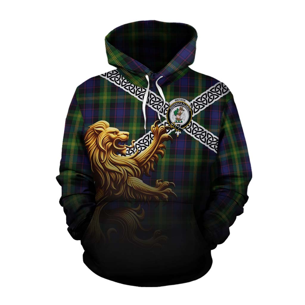 Watson Crest Tartan Cotton Hoodie with Golden Lion Emblem Celtic Style Pullover Hoodie XS - Tartan Vibes Clothing