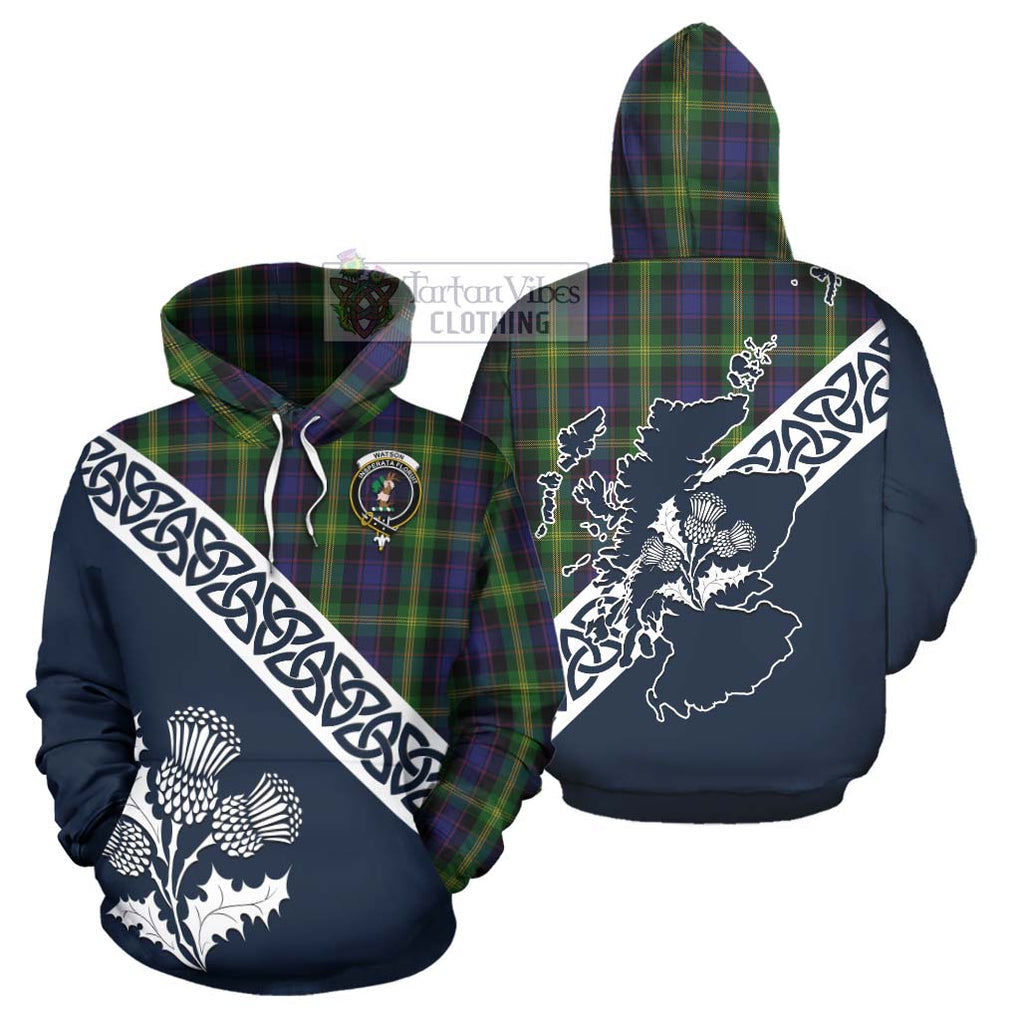 Tartan Vibes Clothing Watson Tartan Hoodie Featuring Thistle and Scotland Map