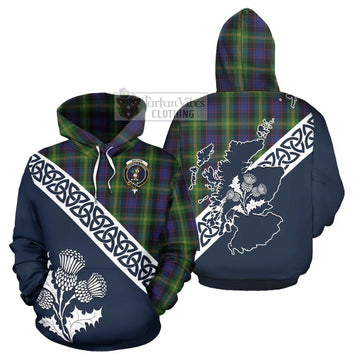 Watson Tartan Hoodie Featuring Thistle and Scotland Map