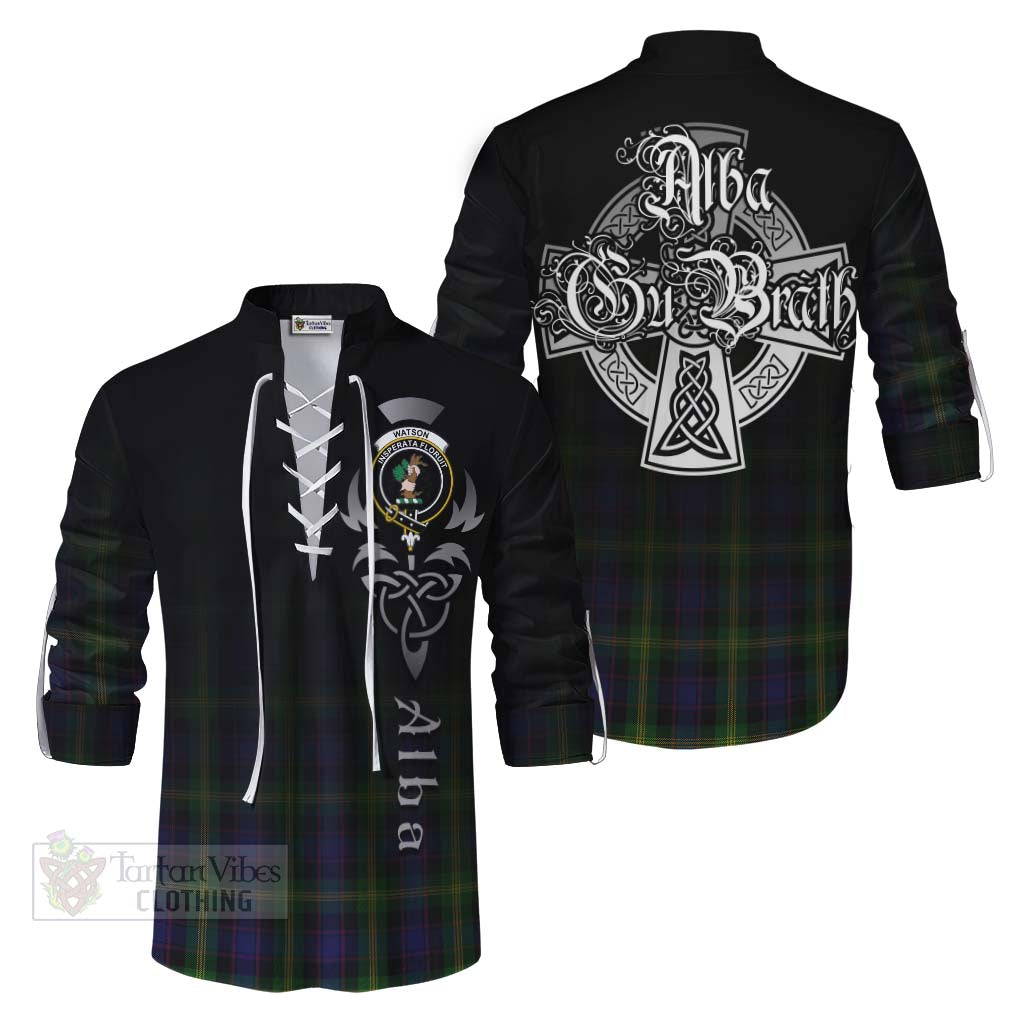 Tartan Vibes Clothing Watson Tartan Ghillie Kilt Shirt Featuring Alba Gu Brath Family Crest Celtic Inspired