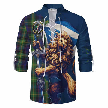 Watson Tartan Family Crest Ghillie Kilt Shirt with Scottish Majestic Lion