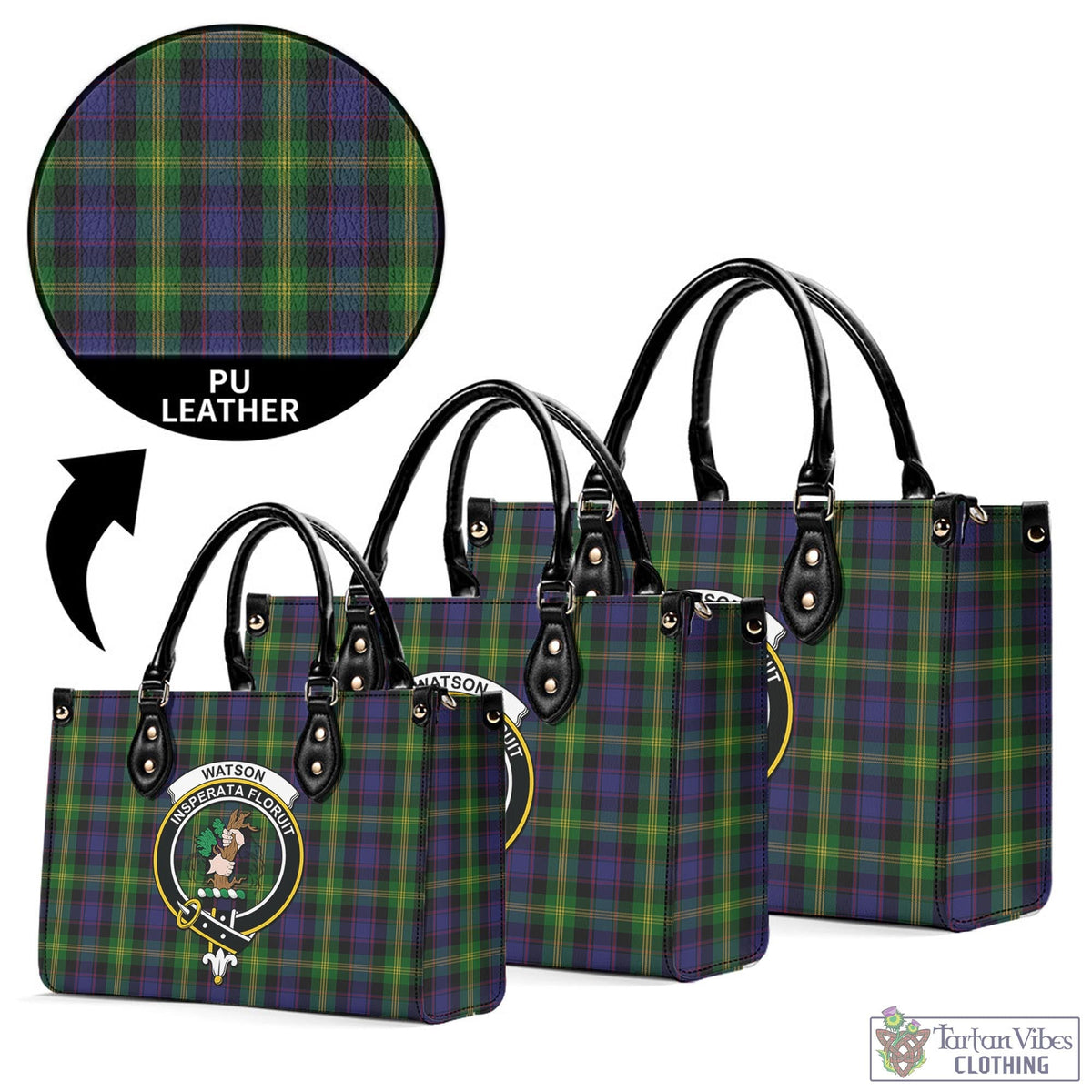 Watson Tartan Luxury Leather Handbags with Family Crest L - Tartan Vibes Clothing