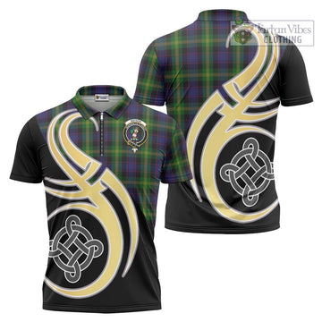 Watson Tartan Zipper Polo Shirt with Family Crest and Celtic Symbol Style