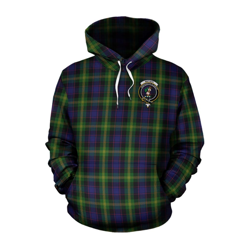 Tartan Vibes Clothing Watson Tartan Cotton Hoodie with Family Crest Celtic Skull Style