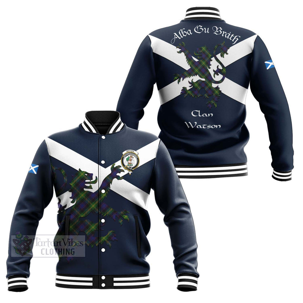 Tartan Vibes Clothing Watson Tartan Lion Rampant Baseball Jacket – Proudly Display Your Heritage with Alba Gu Brath and Clan Name