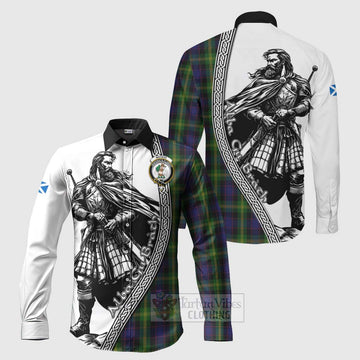 Watson Tartan Clan Crest Long Sleeve Button Shirt with Highlander Warrior Celtic Style