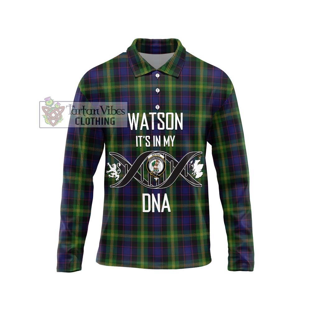 Watson Tartan Long Sleeve Polo Shirt with Family Crest DNA In Me Style Unisex - Tartanvibesclothing Shop