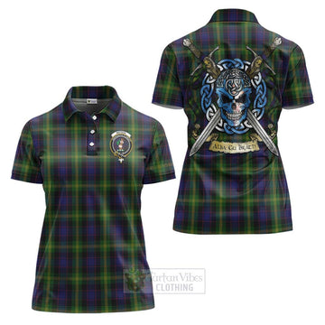 Watson Tartan Women's Polo Shirt with Family Crest Celtic Skull Style