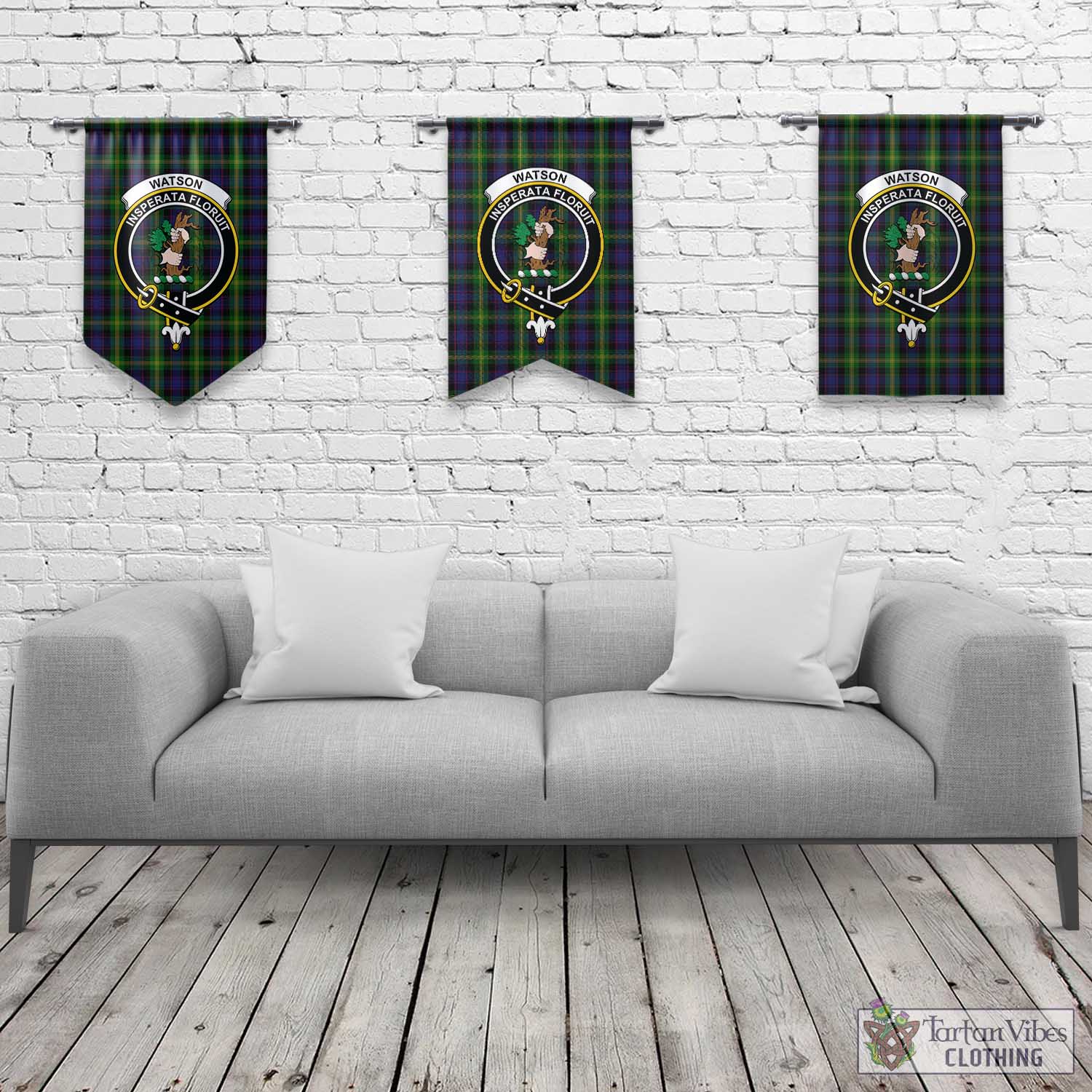 Tartan Vibes Clothing Watson Tartan Gonfalon, Tartan Banner with Family Crest