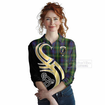 Watson Tartan Women's Casual Shirt with Family Crest and Celtic Symbol Style