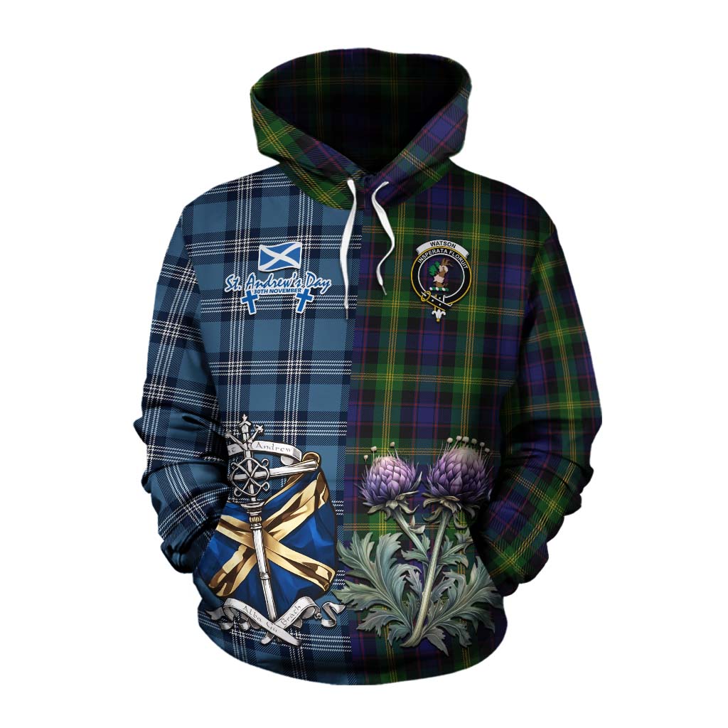 Tartan Vibes Clothing Watson Tartan Cotton Hoodie Happy St. Andrew's Day Half Tartan Style