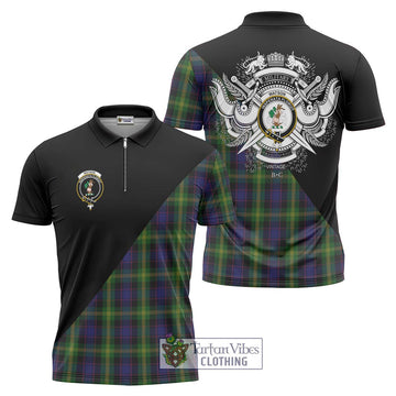 Watson Tartan Zipper Polo Shirt with Family Crest and Military Logo Style