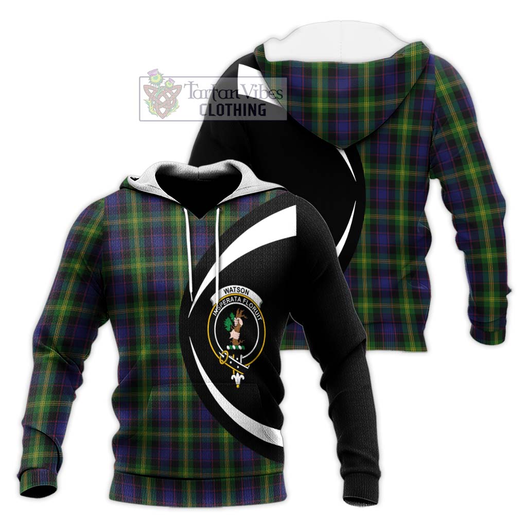 Watson Tartan Knitted Hoodie with Family Crest Circle Style Unisex Knitted Pullover Hoodie - Tartan Vibes Clothing