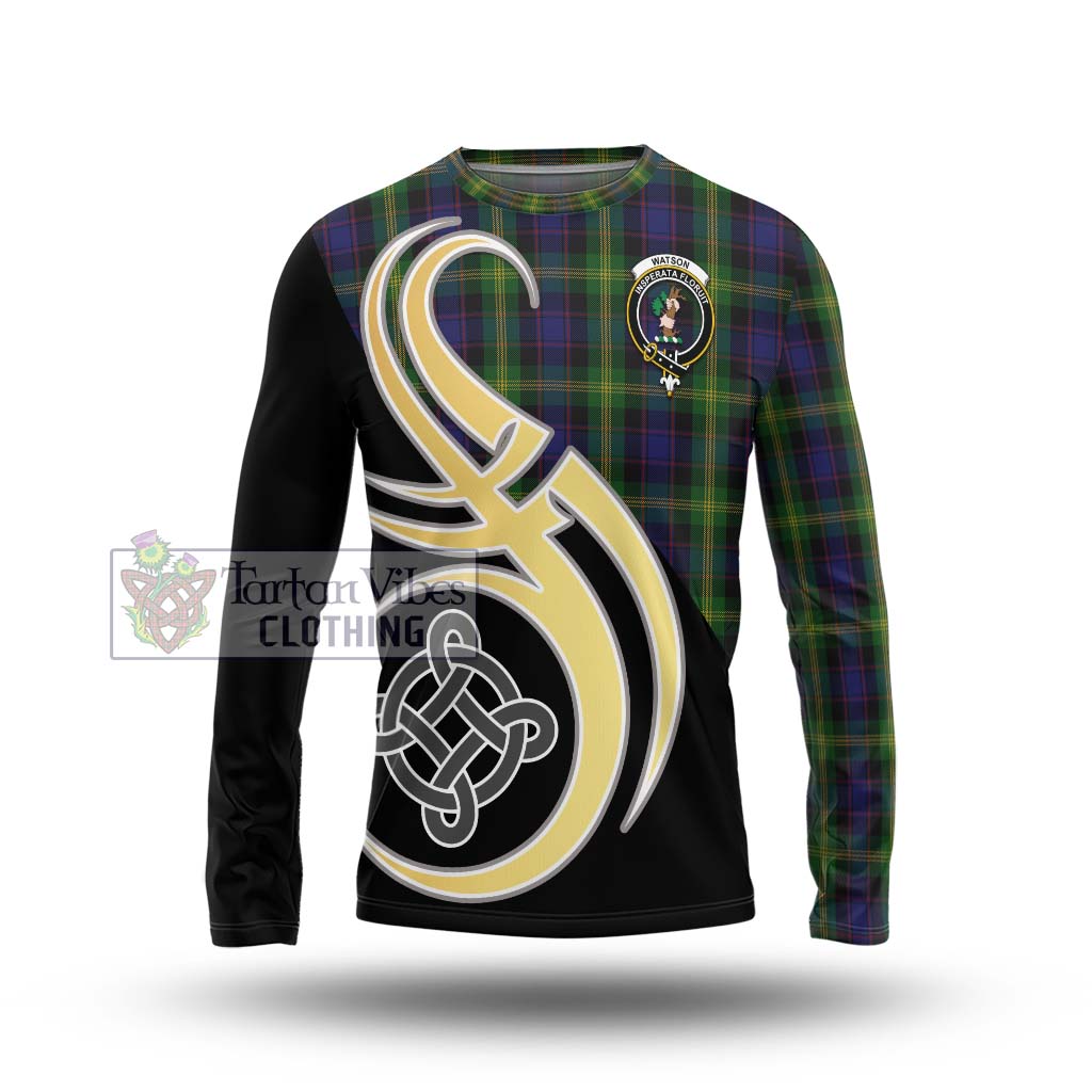 Watson Tartan Long Sleeve T-Shirt with Family Crest and Celtic Symbol Style Unisex - Tartan Vibes Clothing