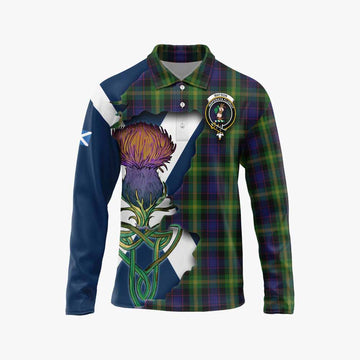 Watson Tartan Family Crest Long Sleeve Polo Shirt Scottish Thistle Celtic Inspired Unisex - Tartan Vibes Clothing