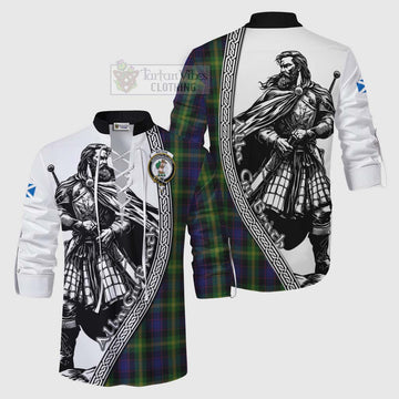 Watson Tartan Clan Crest Ghillie Kilt Shirt with Highlander Warrior Celtic Style