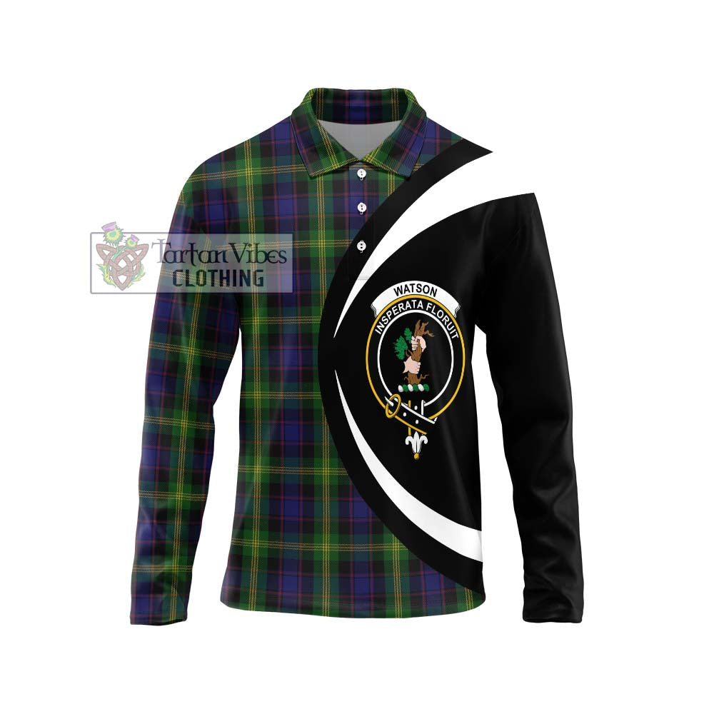 Watson Tartan Long Sleeve Polo Shirt with Family Crest Circle Style Unisex - Tartan Vibes Clothing