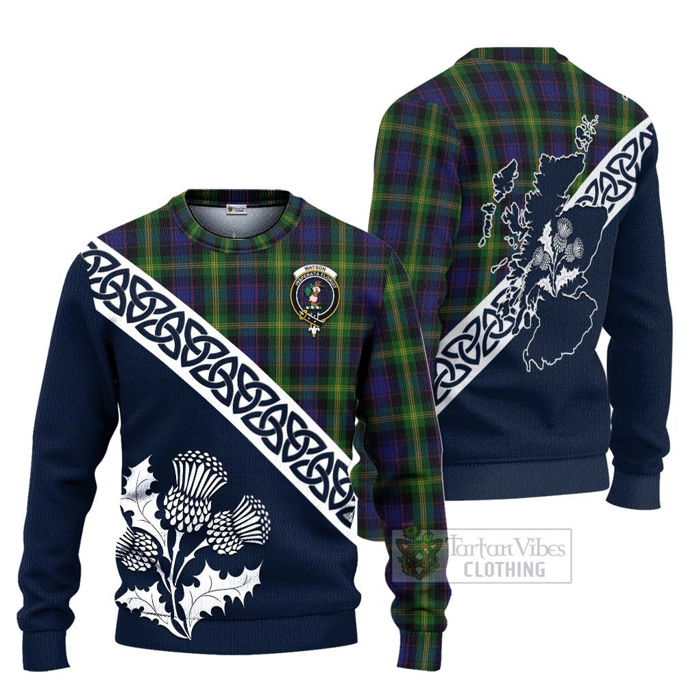 Tartan Vibes Clothing Watson Tartan Knitted Sweater Featuring Thistle and Scotland Map