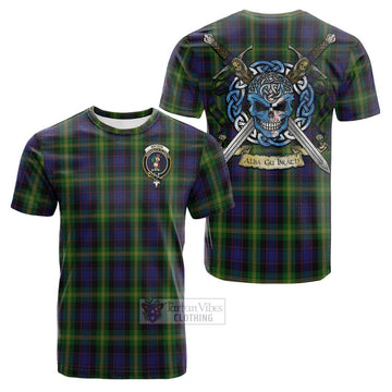 Watson Tartan Cotton T-shirt with Family Crest Celtic Skull Style