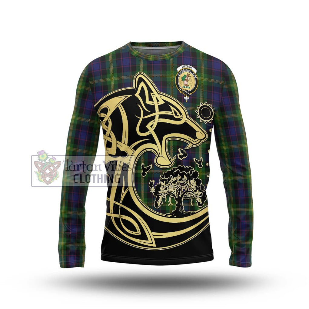 Watson Tartan Long Sleeve T-Shirt with Family Crest Celtic Wolf Style Unisex - Tartan Vibes Clothing