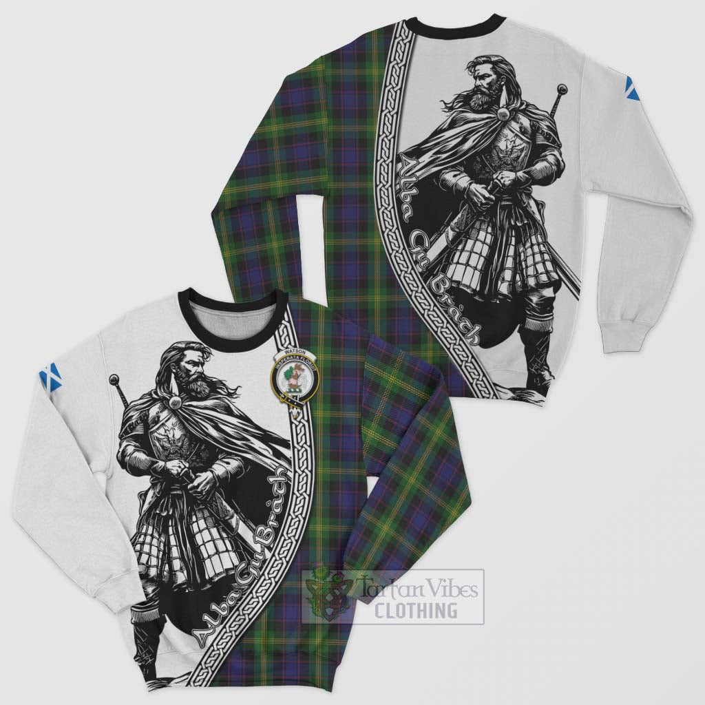 Tartan Vibes Clothing Watson Tartan Clan Crest Sweatshirt with Highlander Warrior Celtic Style