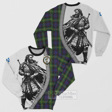 Watson Tartan Clan Crest Sweatshirt with Highlander Warrior Celtic Style