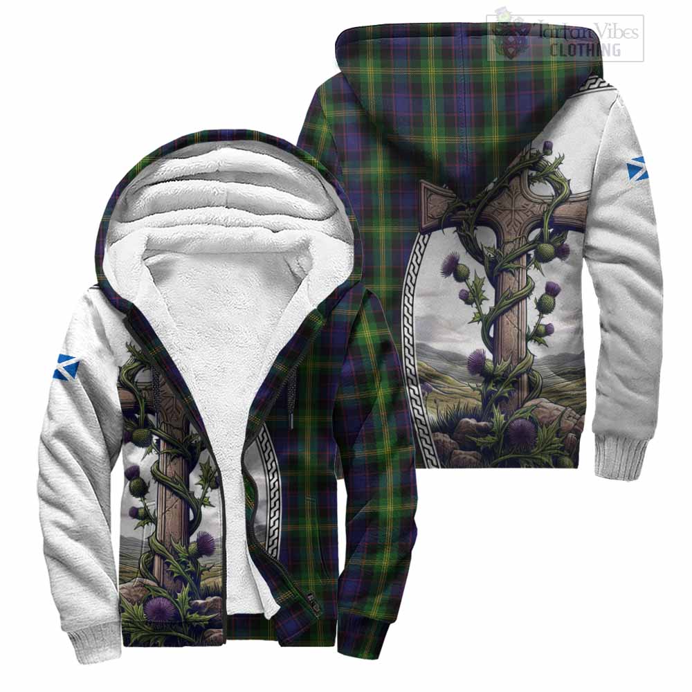 Tartan Vibes Clothing Watson Tartan Sherpa Hoodie with Family Crest and St. Andrew's Cross Accented by Thistle Vines