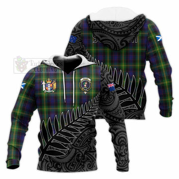 Watson Crest Tartan Knitted Hoodie with New Zealand Silver Fern Half Style