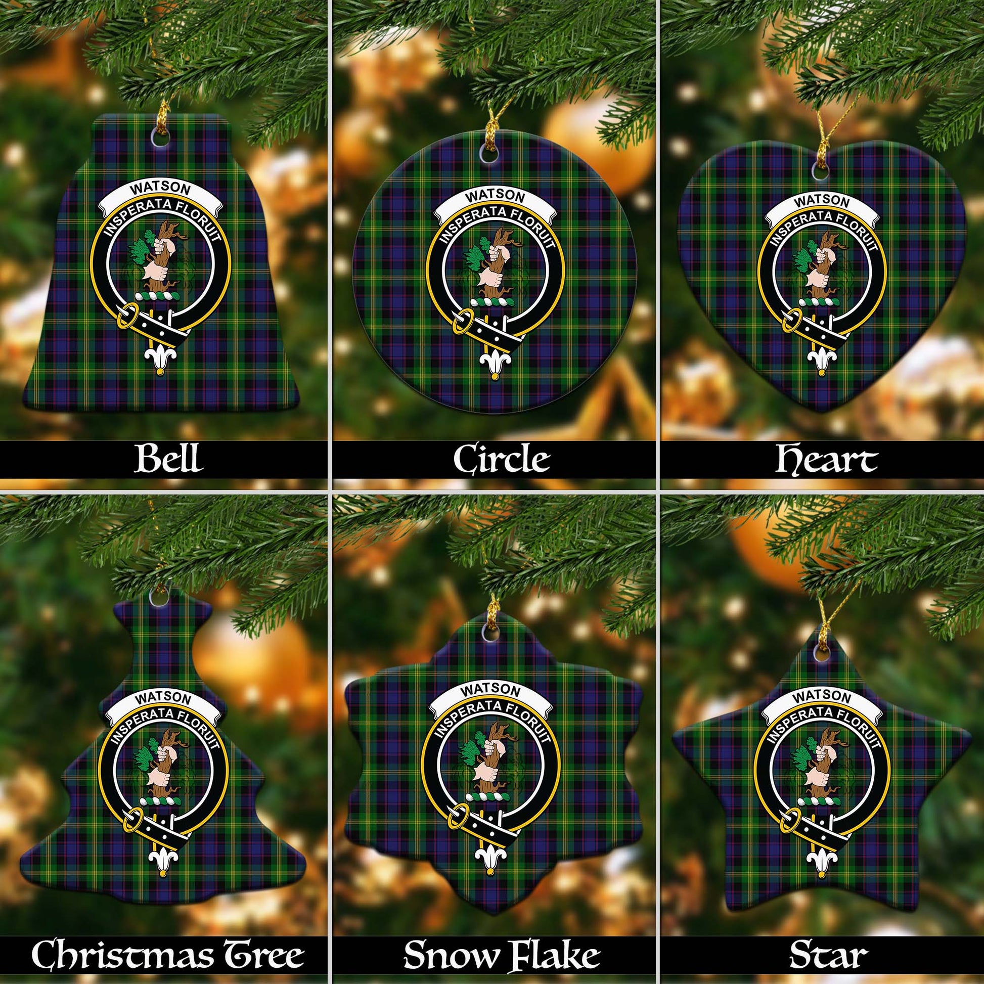 Watson Tartan Christmas Ornaments with Family Crest - Tartanvibesclothing