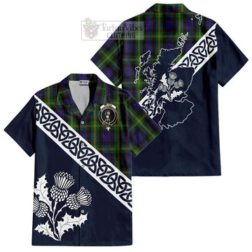 Watson Tartan Short Sleeve Button Shirt Featuring Thistle and Scotland Map