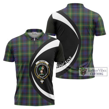 Watson Tartan Zipper Polo Shirt with Family Crest Circle Style