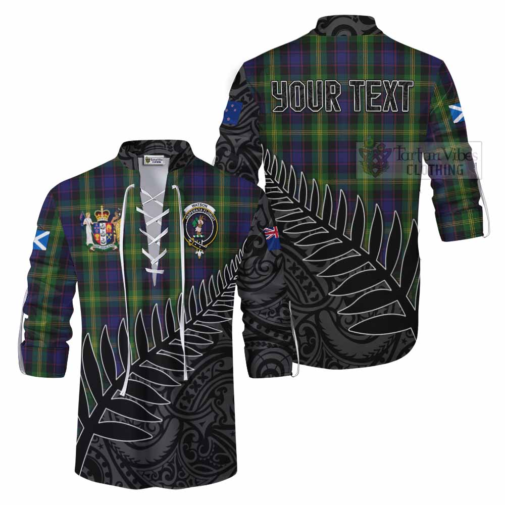 Tartan Vibes Clothing Watson Crest Tartan Ghillie Kilt Shirt with New Zealand Silver Fern Half Style