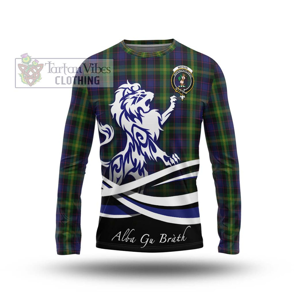 Watson Tartan Long Sleeve T-Shirt with Alba Gu Brath Regal Lion Emblem Unisex - Tartanvibesclothing Shop