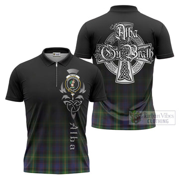 Watson Tartan Zipper Polo Shirt Featuring Alba Gu Brath Family Crest Celtic Inspired