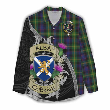 Watson Tartan Family Crest Women's Casual Shirt Lion Rampant Royal Thistle Shield Celtic Inspired Female - Tartan Vibes Clothing