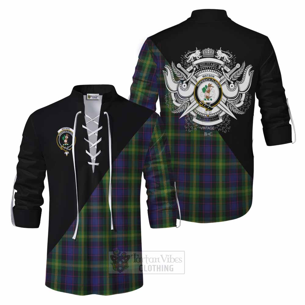 Tartan Vibes Clothing Watson Tartan Ghillie Kilt Shirt with Family Crest and Military Logo Style