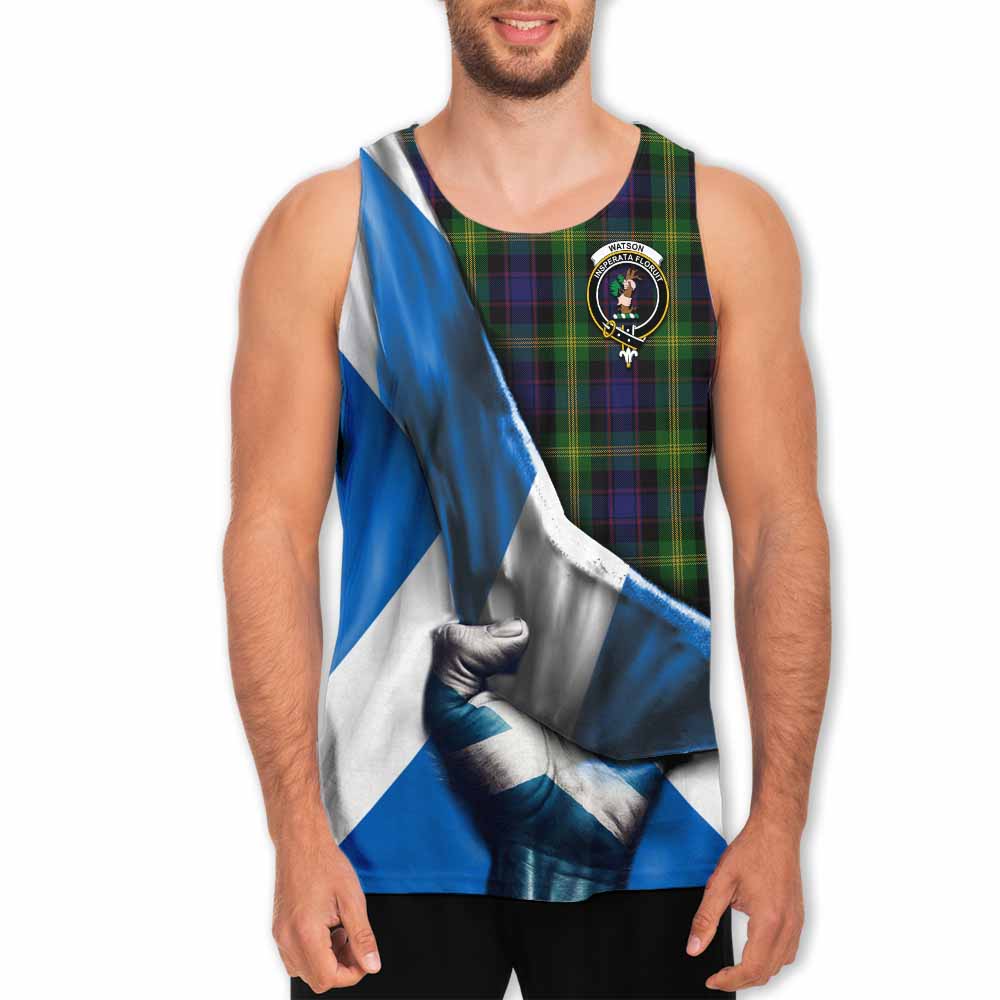 Tartan Vibes Clothing Watson Tartan Men's Tank Top with Family Crest Scotland Patriotic Style