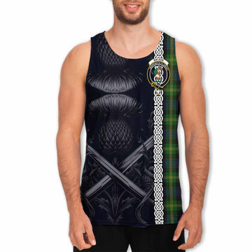 Watson Tartan Men's Tank Top with Family Crest Cross Sword Thistle Celtic Vibes