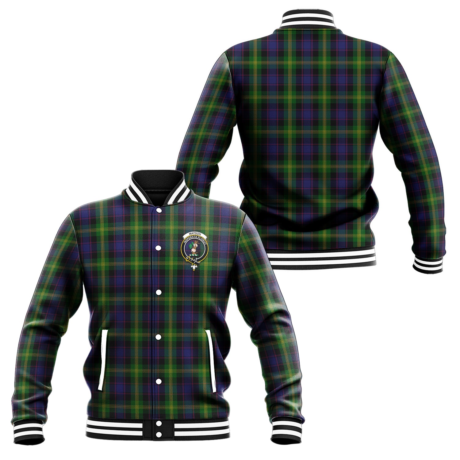 Watson Tartan Baseball Jacket with Family Crest Unisex - Tartan Vibes Clothing